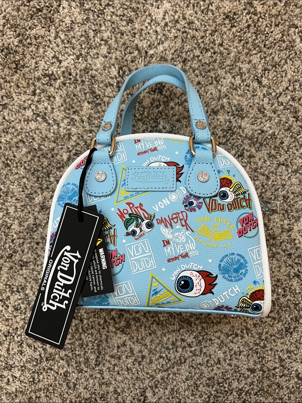 Von Dutch Light Blue Mini Logo Print Handbag for Kids